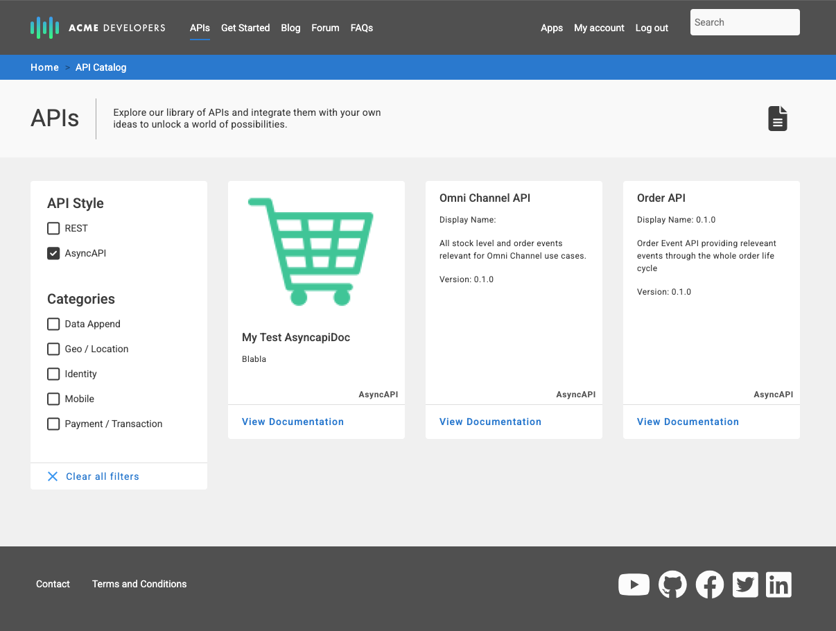 Filter API Catalog for AsyncAPIs
